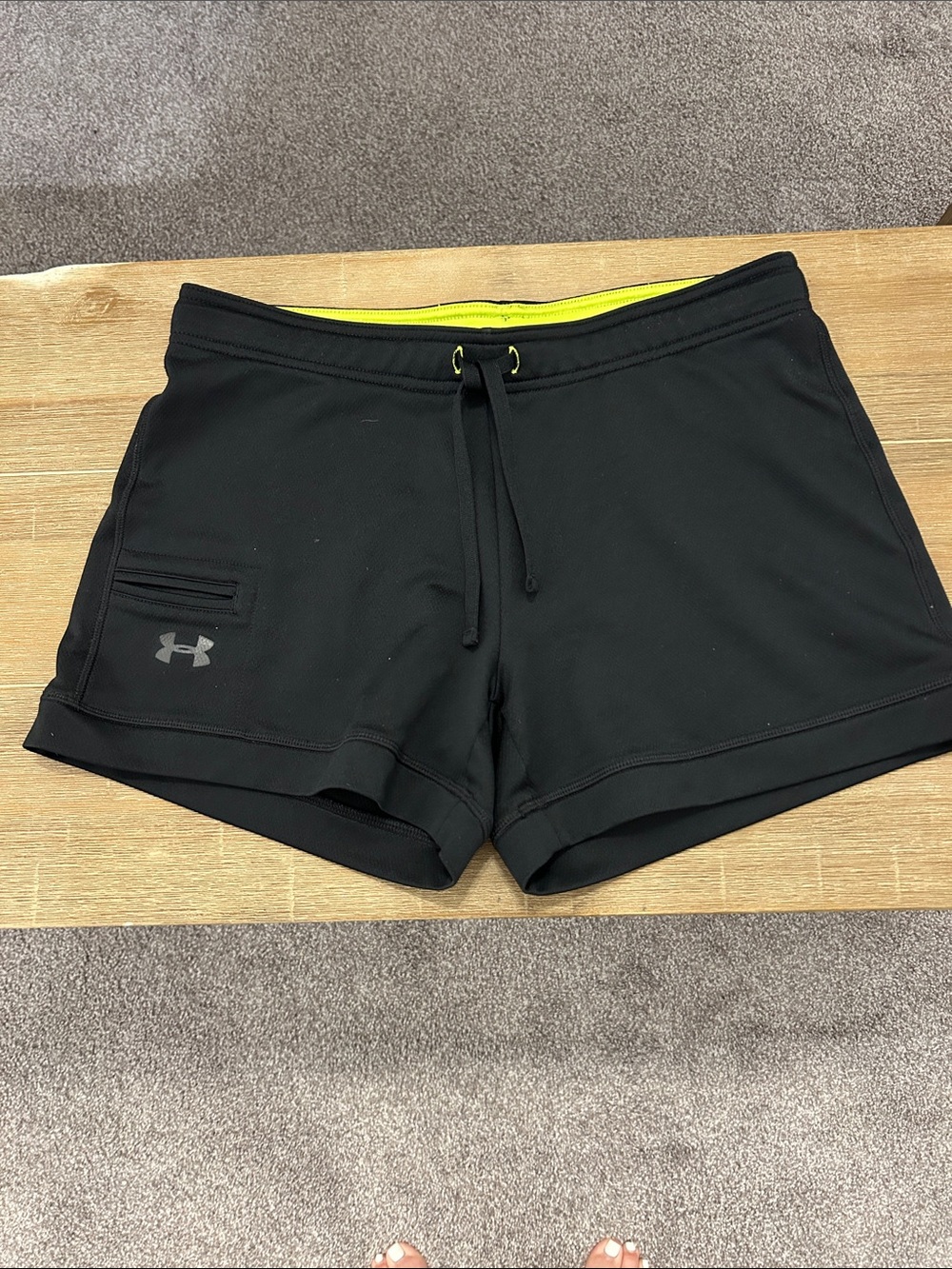 Under Armour Women's Black Athletic Shorts with Neon Waistband